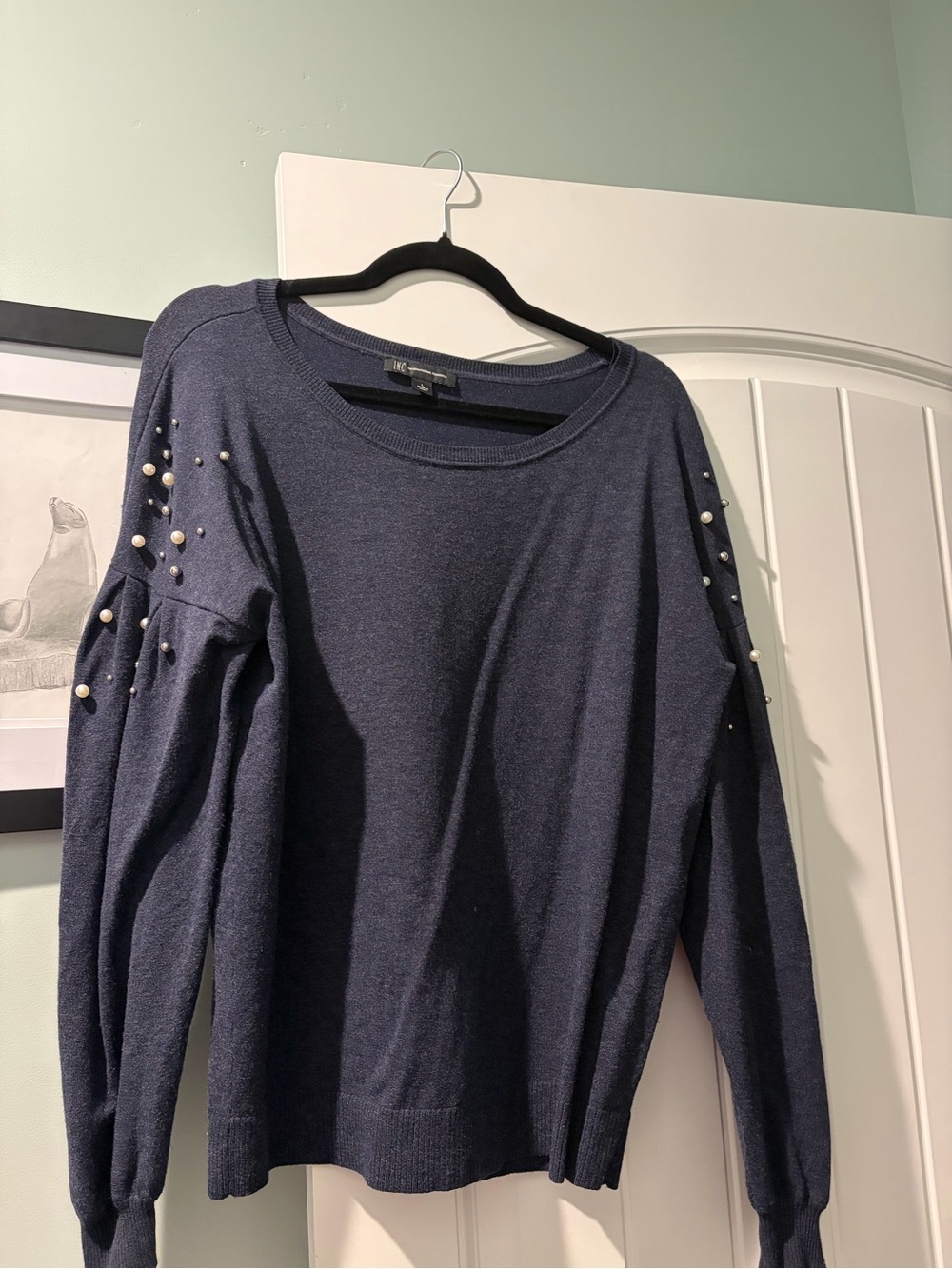 INC International Concepts Navy Pearl-Accent Sweater